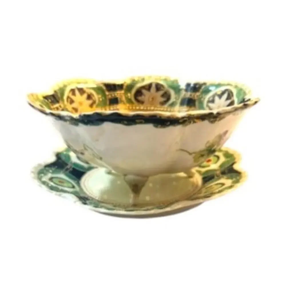 Antique Nippon Attributed Hand Painted Berry Bowl & Plate